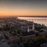 Dawn over downtown New Brunswick — editorial photo for VG Immigration NB Strategic Initiative Stream guide