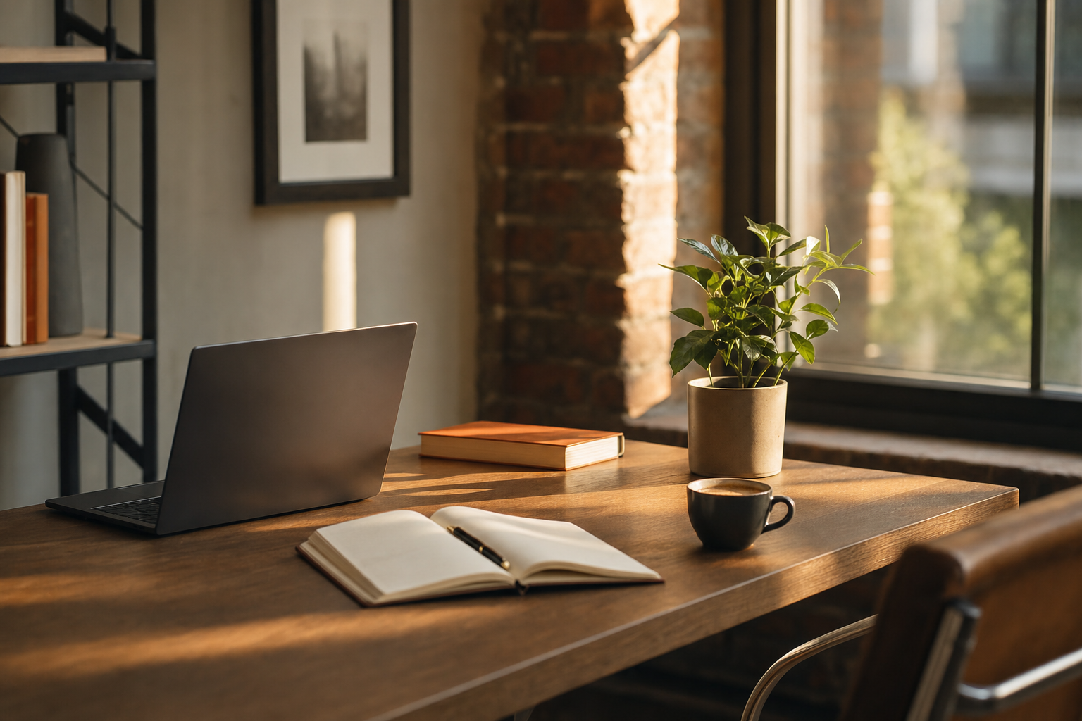 Minimalist home office workspace representing a self-employed foreign national supporting a spousal open work permit C41 application under IRCC 2026 policy